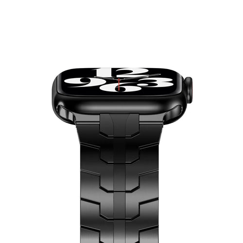 Steel Iron Strap, black, on a watch, direct front view