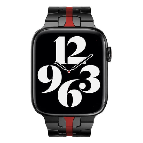 Steel Iron Strap, black/red, on a watch, direct front view