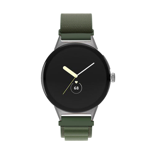 Alpine Nylon Strap, green, on a watch, direct front view