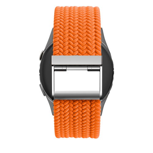 Woven Nylon Strap, orange, on a watch, direct front view