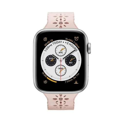 Patterned Silicone Strap, pink, on a watch, direct front view
