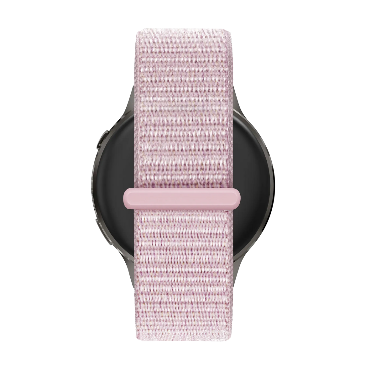 Nylon Loop Strap, pink, on a watch, direct front view