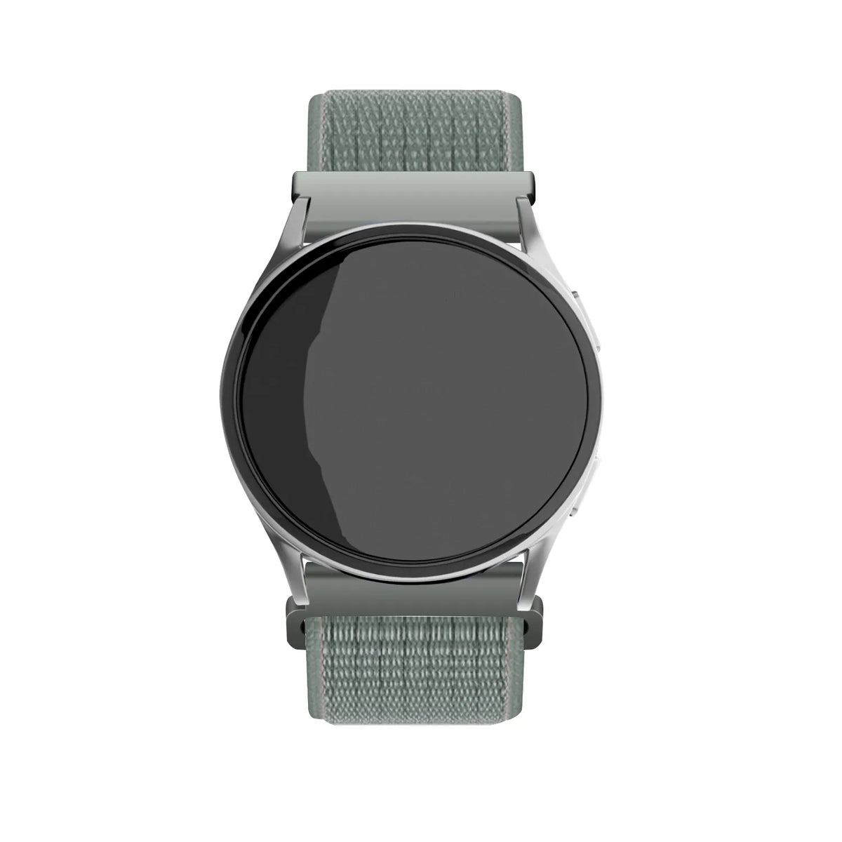 Nylon Strap, grey-green, on a watch, direct front view