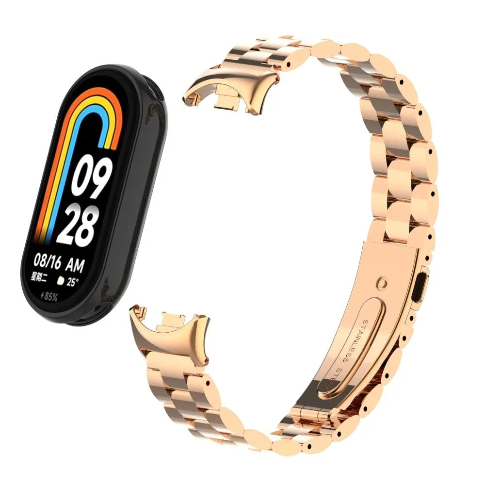 Steel Strap, rose gold, on a watch, direct front view