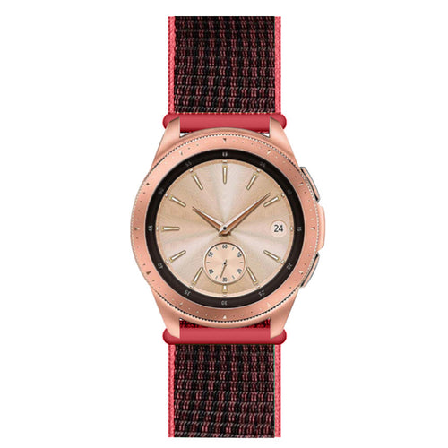 Nylon Strap, black/coral, on a watch, direct front view