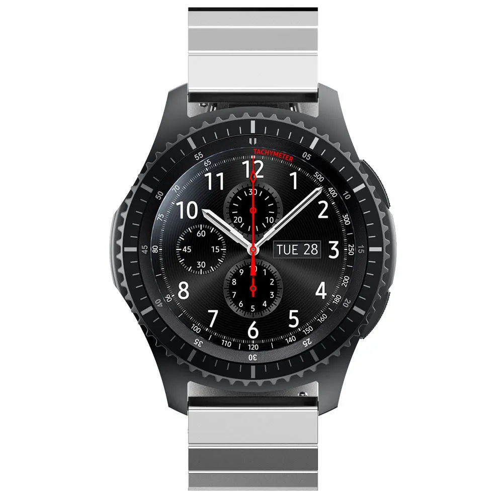 Premium Metal Strap, silver, on a watch, direct front view