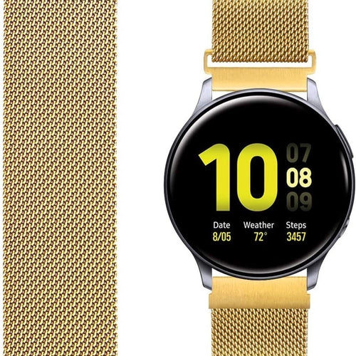 Milanese Strap, gold, on a watch, direct front view