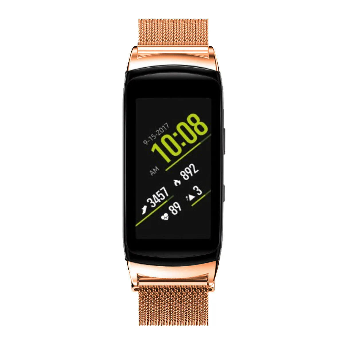 Milanese Strap, rose gold, on a watch, direct front view