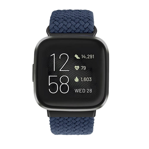 Nylon Adjustable Braided Strap, dark blue, on a watch, direct front view