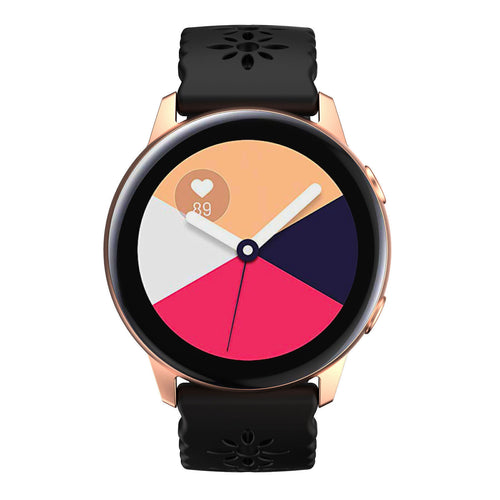 Patterned Silicone Strap, black, on a watch, direct front view