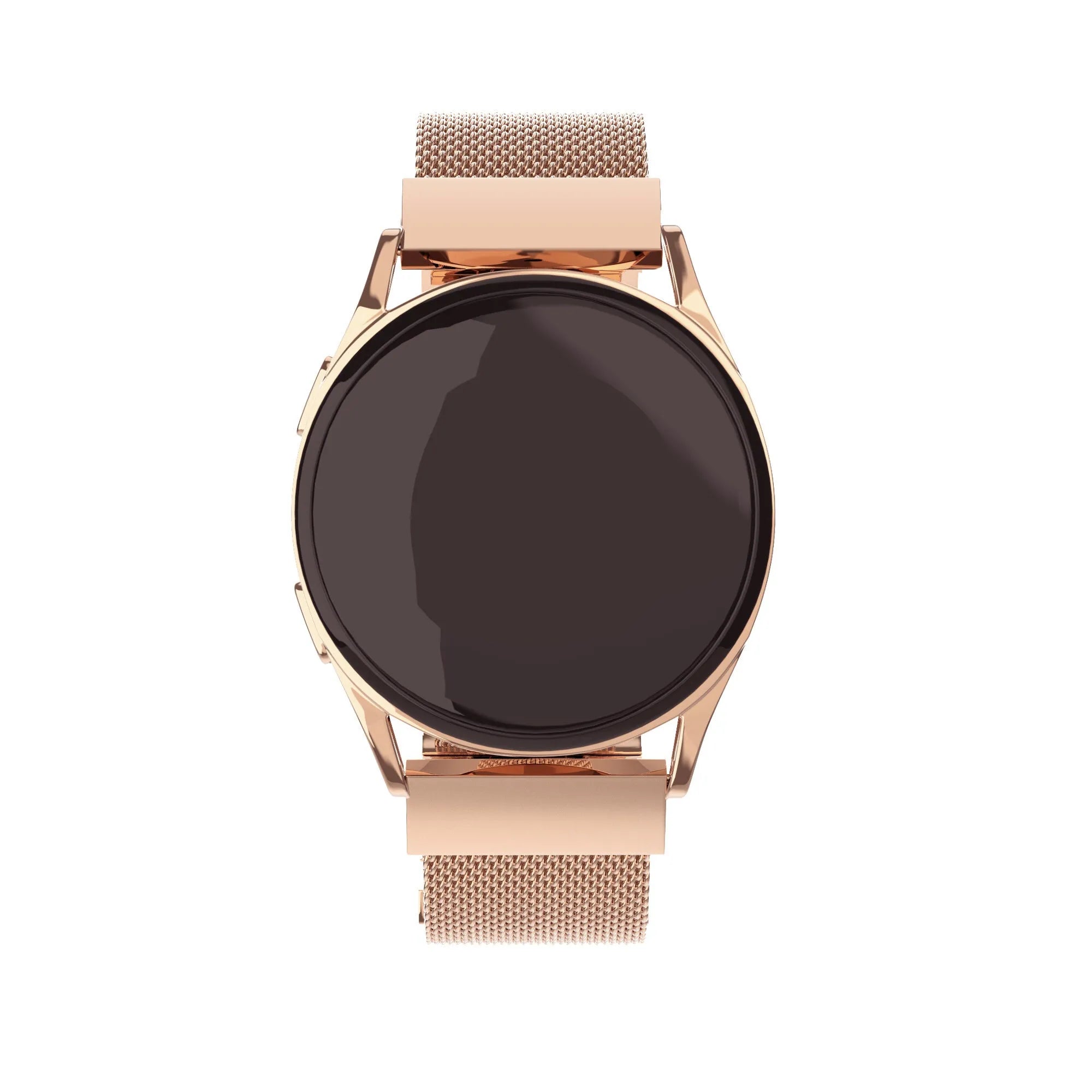 Milanese Steel Strap, rose gold, on a watch, direct front view