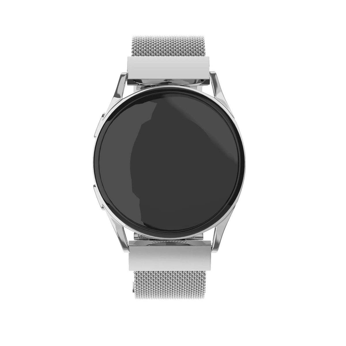 Milanese Steel Strap, silver, on a watch, direct front view