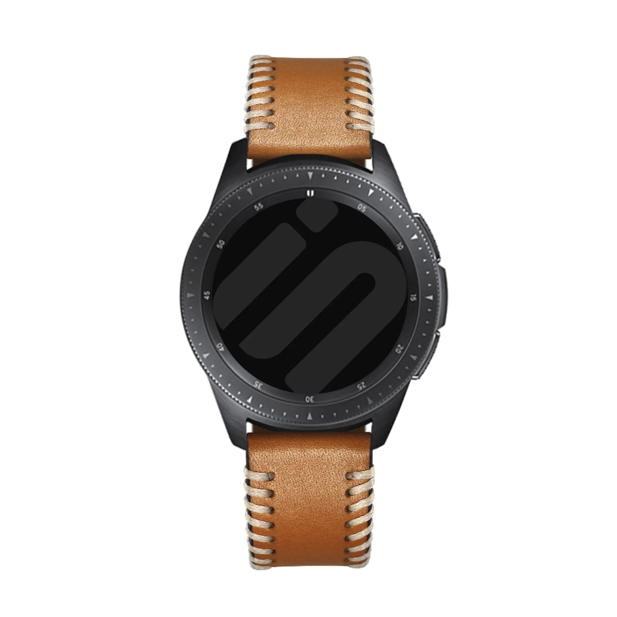 Stitched Leather Strap, brown, on a watch, direct front view