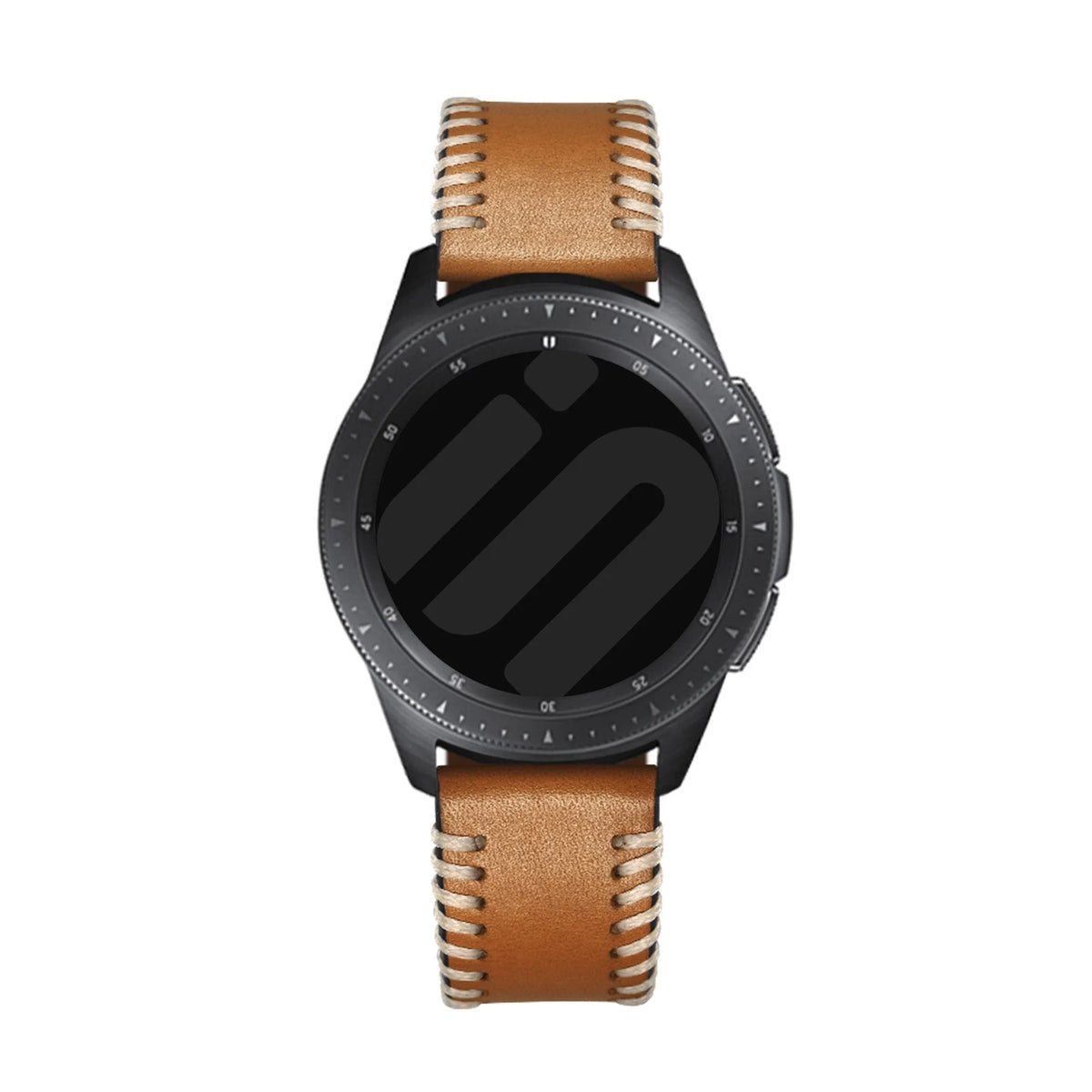Stitched Leather Strap, brown, on a watch, direct front view