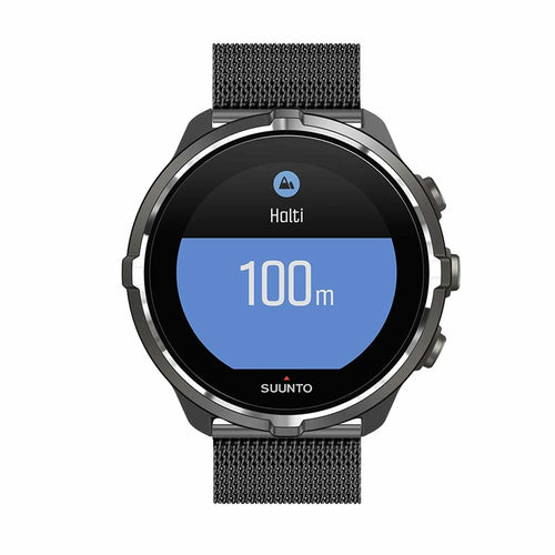 Milanese Strap, black, on a watch, direct front view