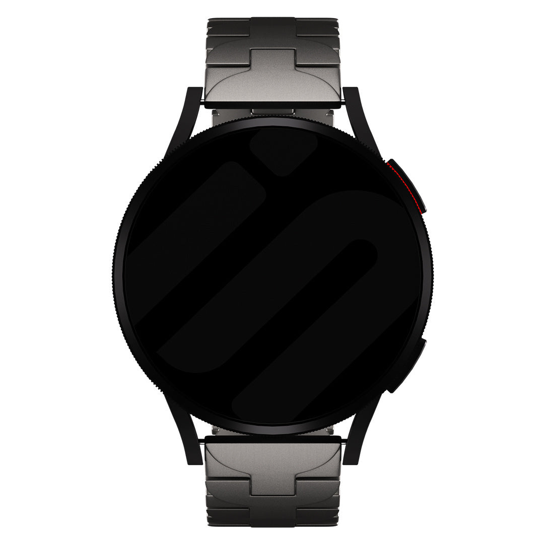 Butterfly Titanium Strap, graphite, on a watch, direct front view