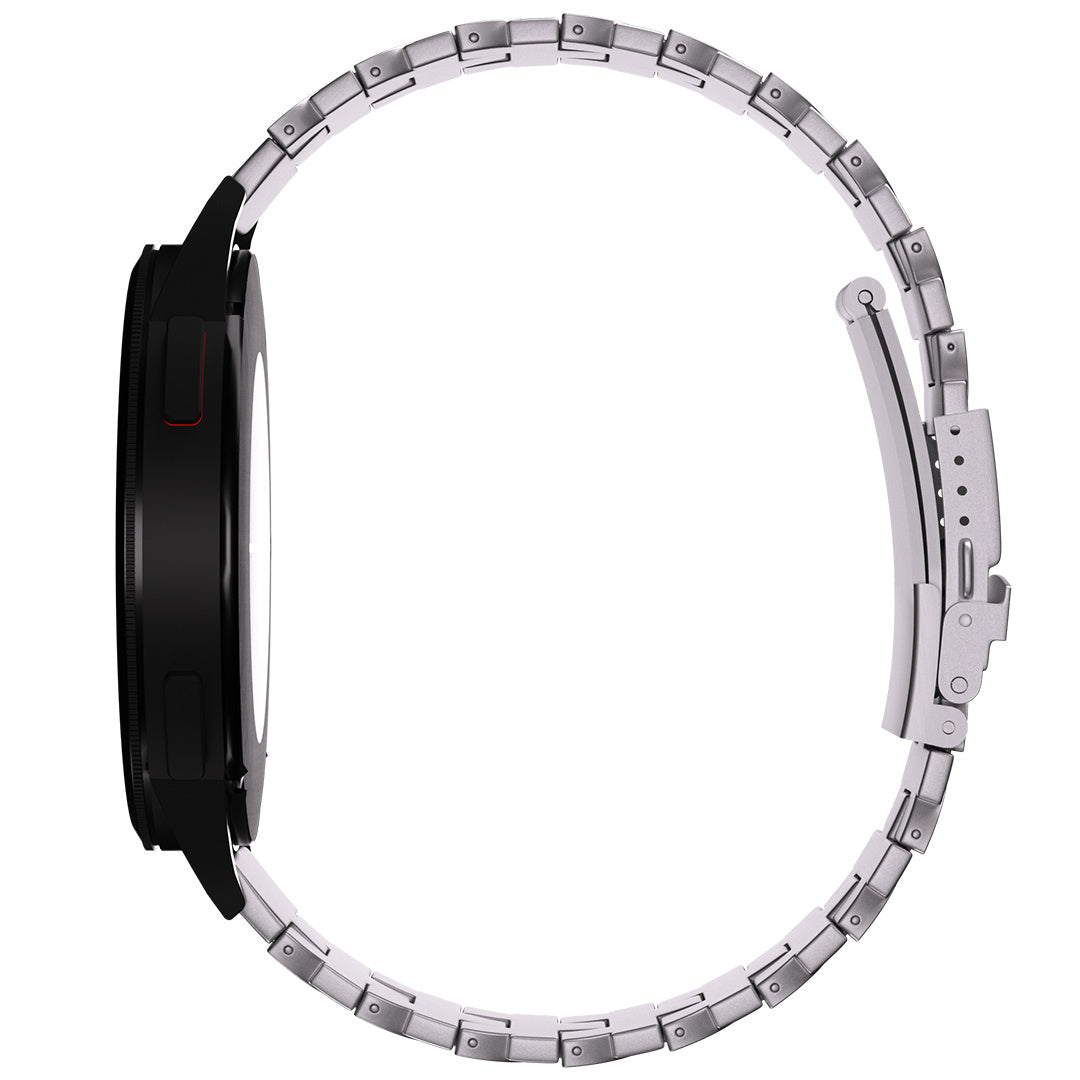 Butterfly Titanium Strap, silver, on a watch, direct front view