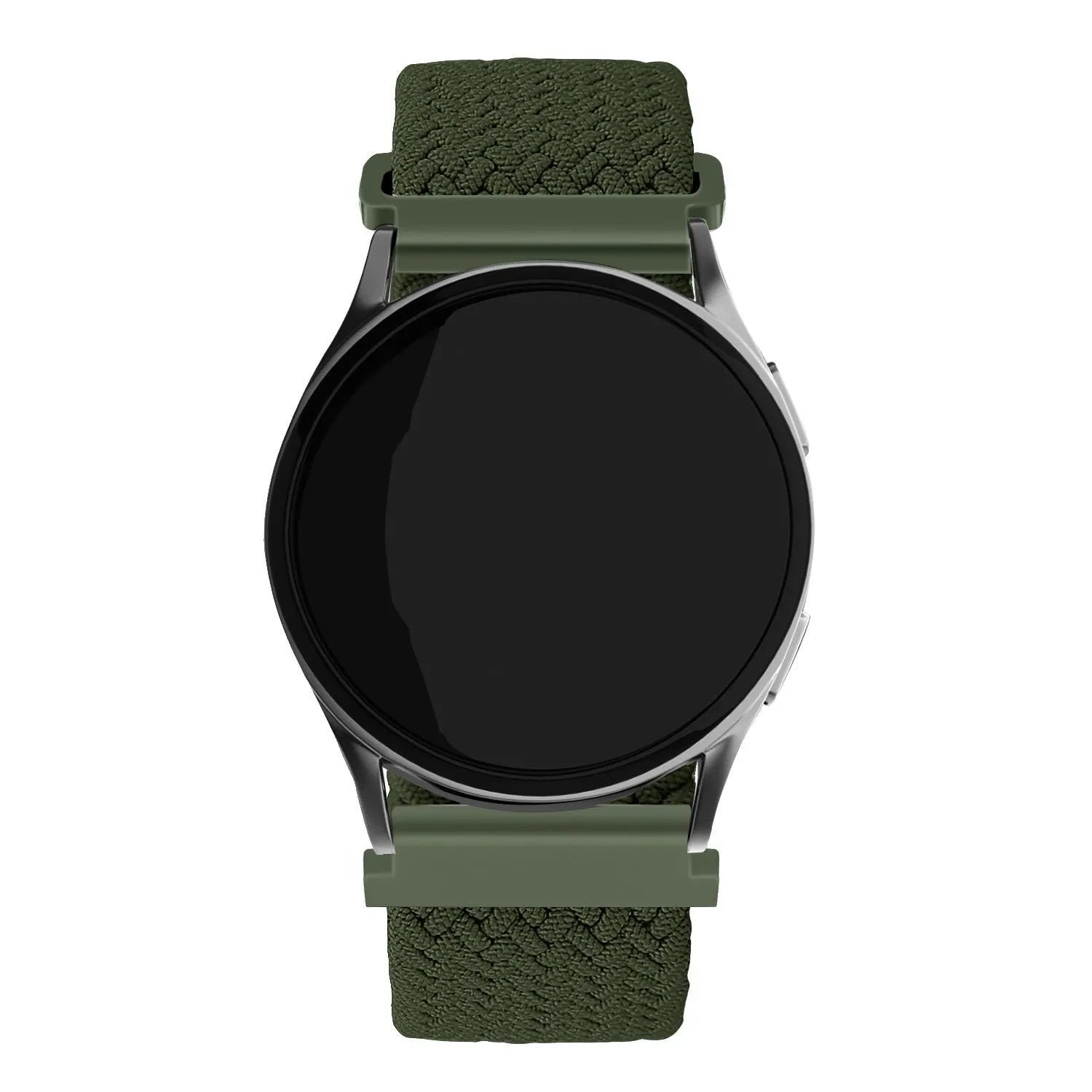 Nylon Adjustable Braided Strap, green, on a watch, direct front view