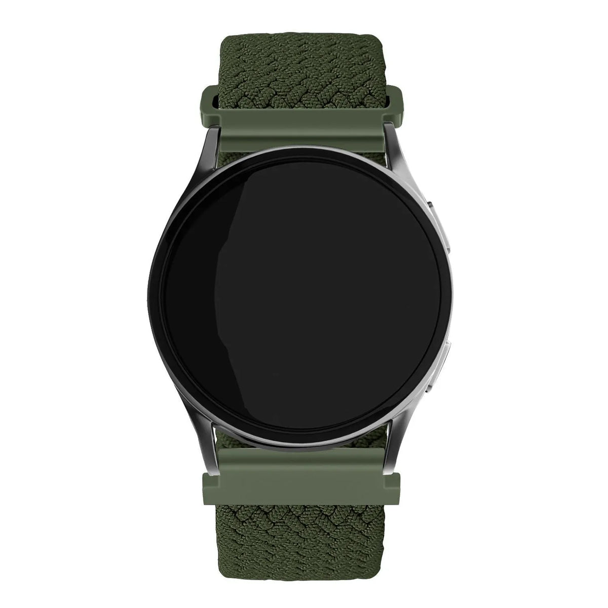 Nylon Adjustable Braided Strap, green, on a watch, direct front view