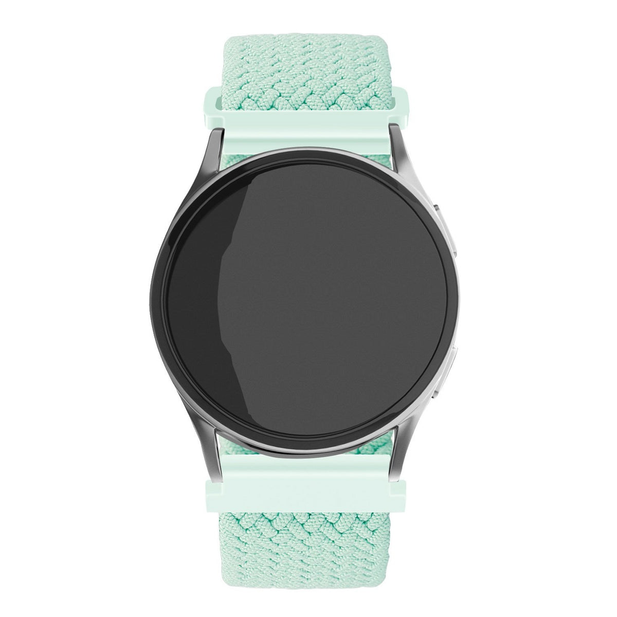 Nylon Adjustable Braided Strap, turquoise, on a watch, direct front view