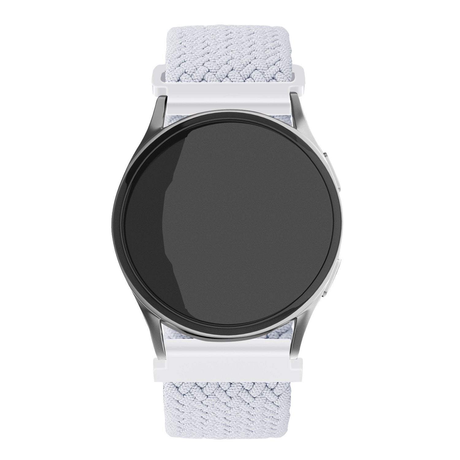 Nylon Adjustable Braided Strap, white, on a watch, direct front view