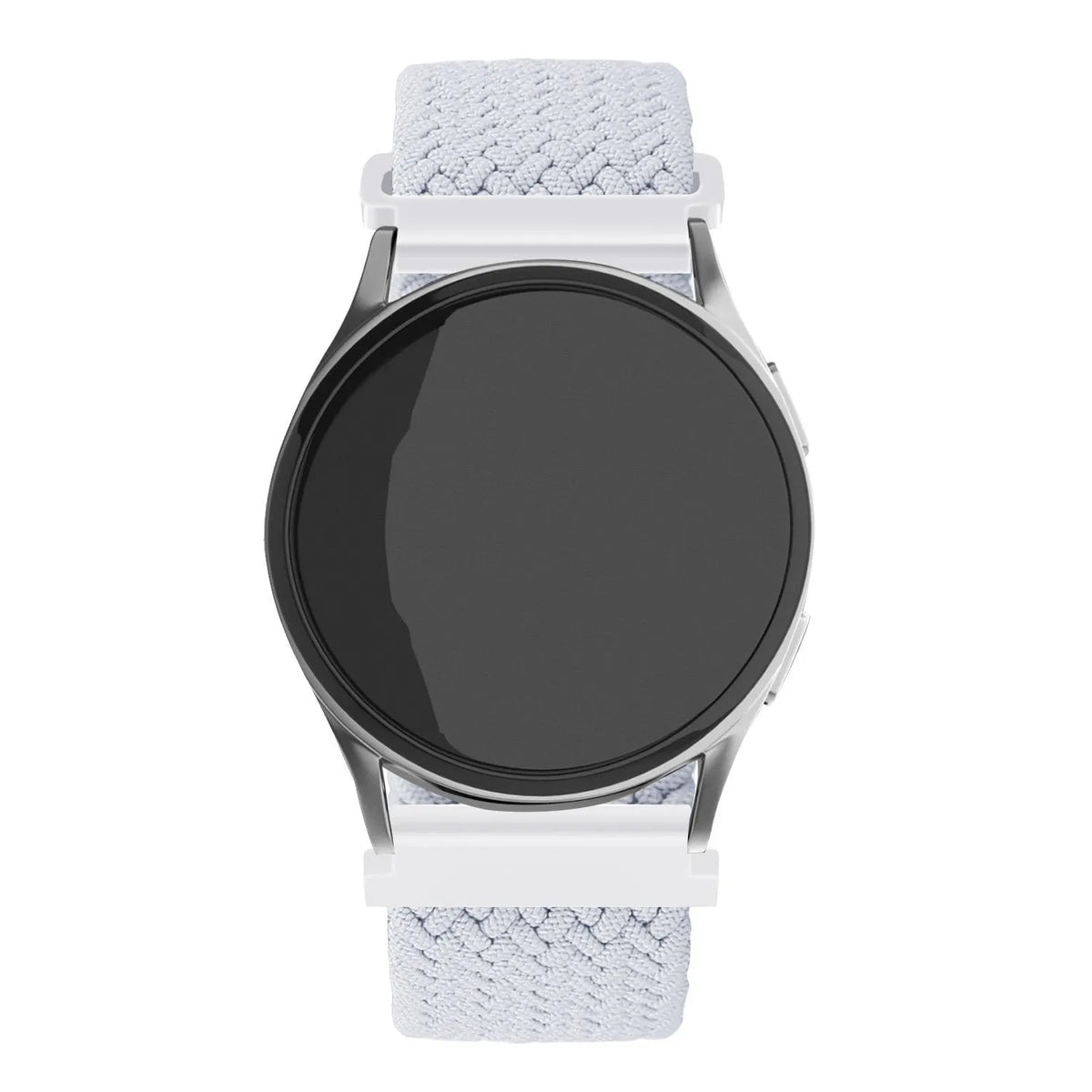Nylon Adjustable Braided Strap, white, on a watch, direct front view
