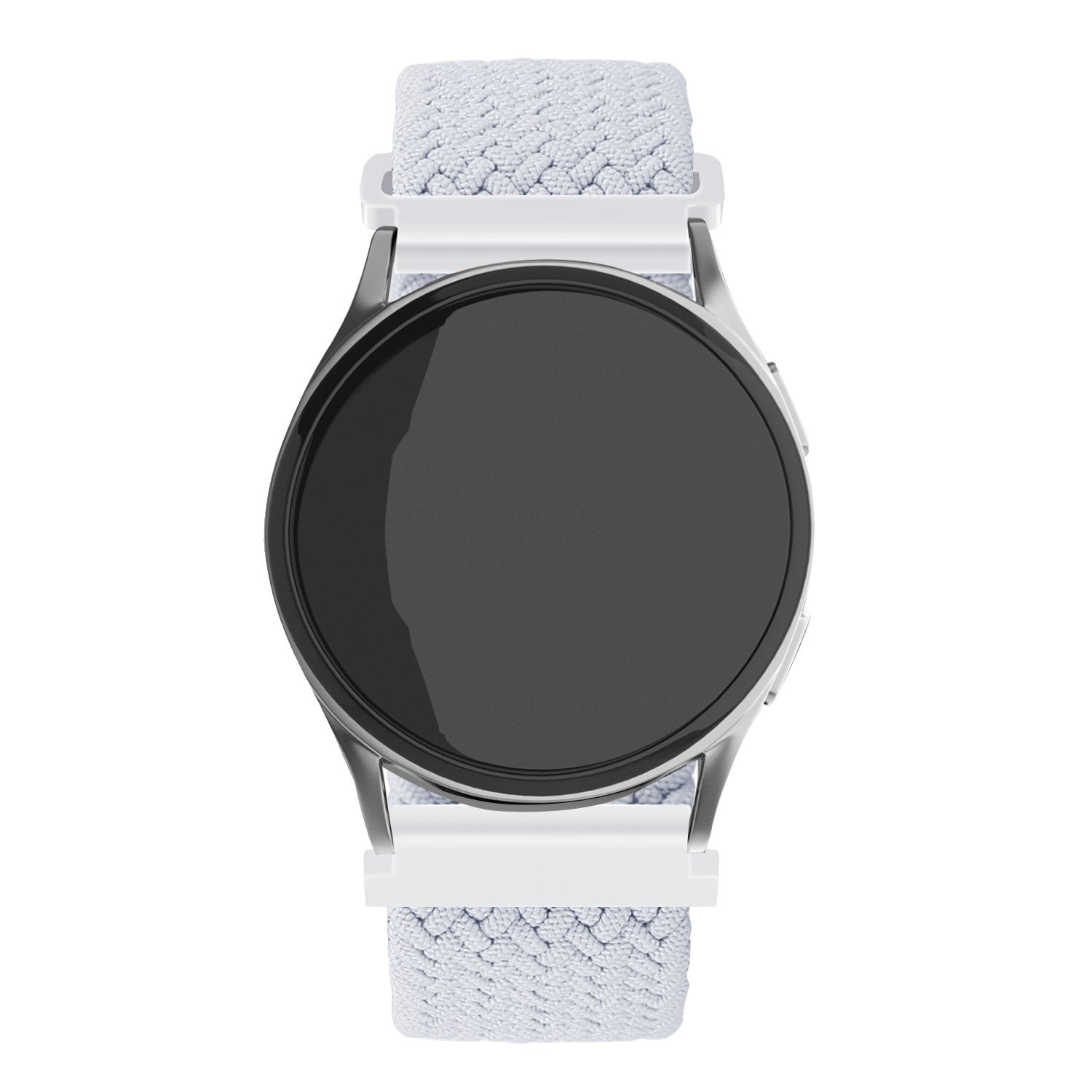 Nylon Adjustable Braided Strap, white, on a watch, direct front view
