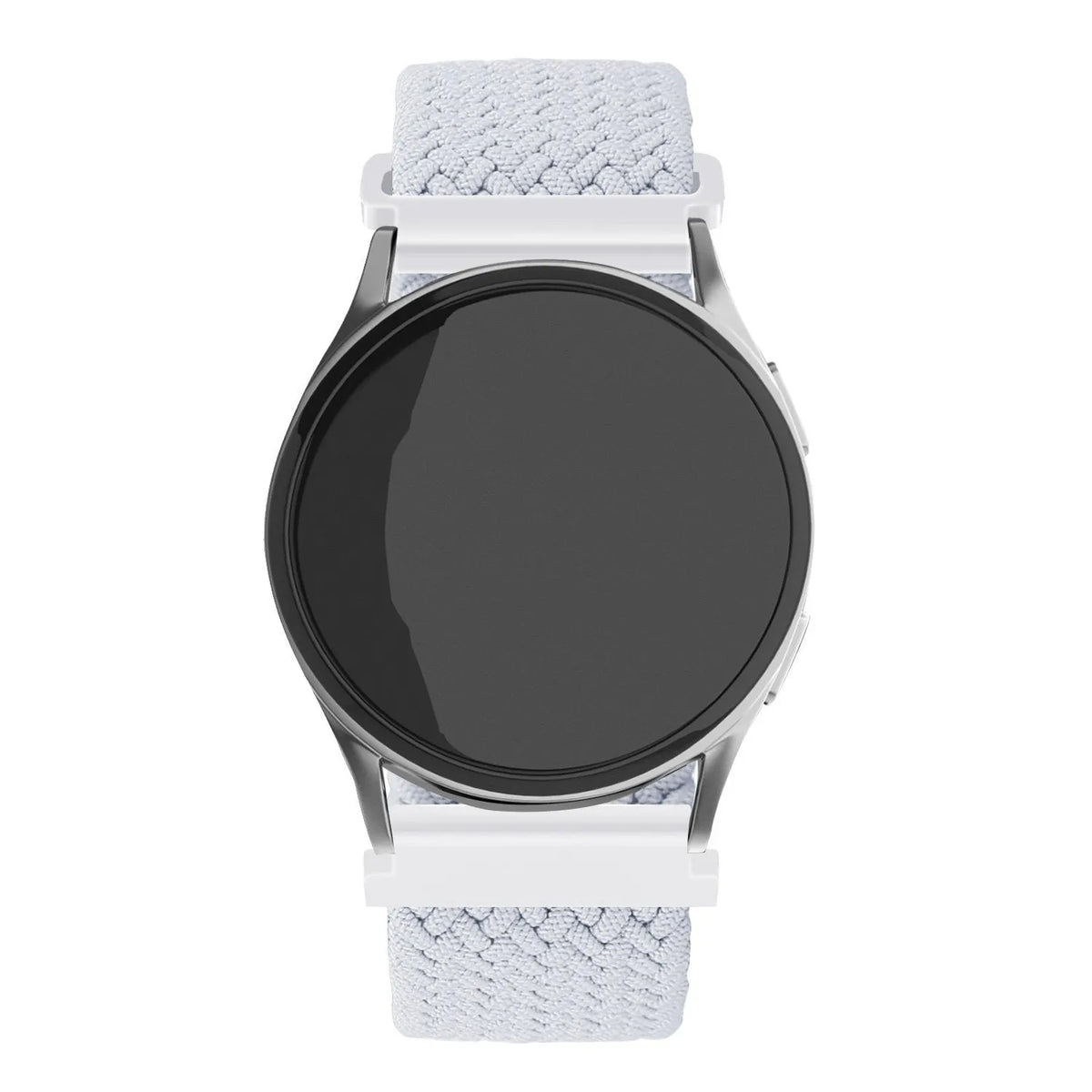 Nylon Adjustable Braided Strap, white, on a watch, direct front view
