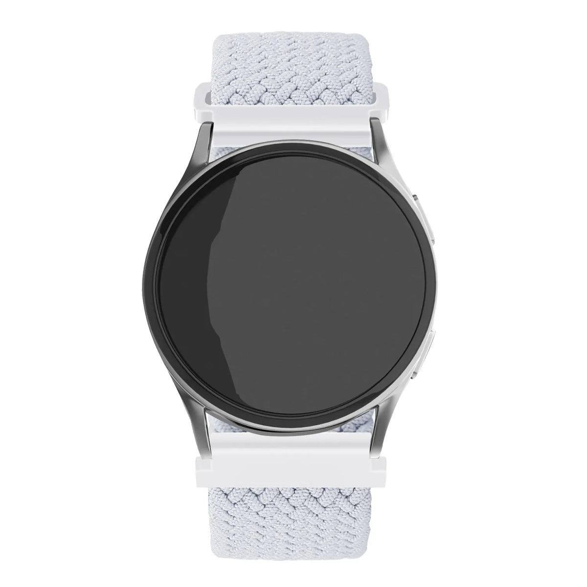 Nylon Adjustable Braided Strap, white, on a watch, direct front view