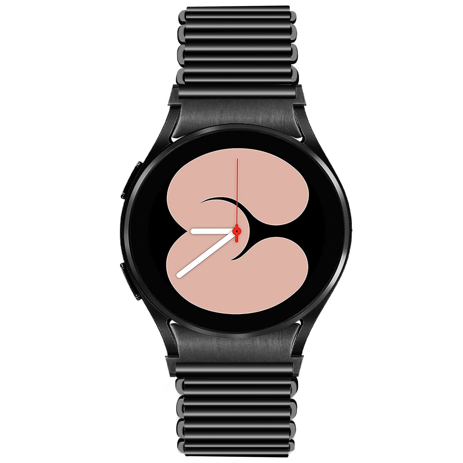 Steel Loop Strap, black, on a watch, direct front view