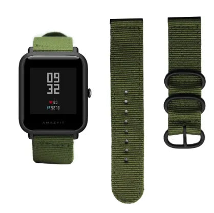 Nylon Buckle Strap, green, on a watch, direct front view