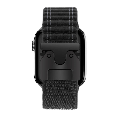 Nylon Strap 'Deluxe' P-Buckle, black, on a watch, direct rear view
