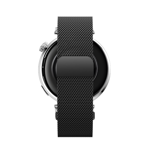 Milanese Strap 'Easy Fit', black, on a watch, direct rear view
