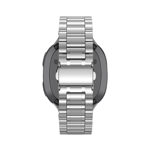 Steel Strap 'Deluxe', silver, on a watch, direct rear view