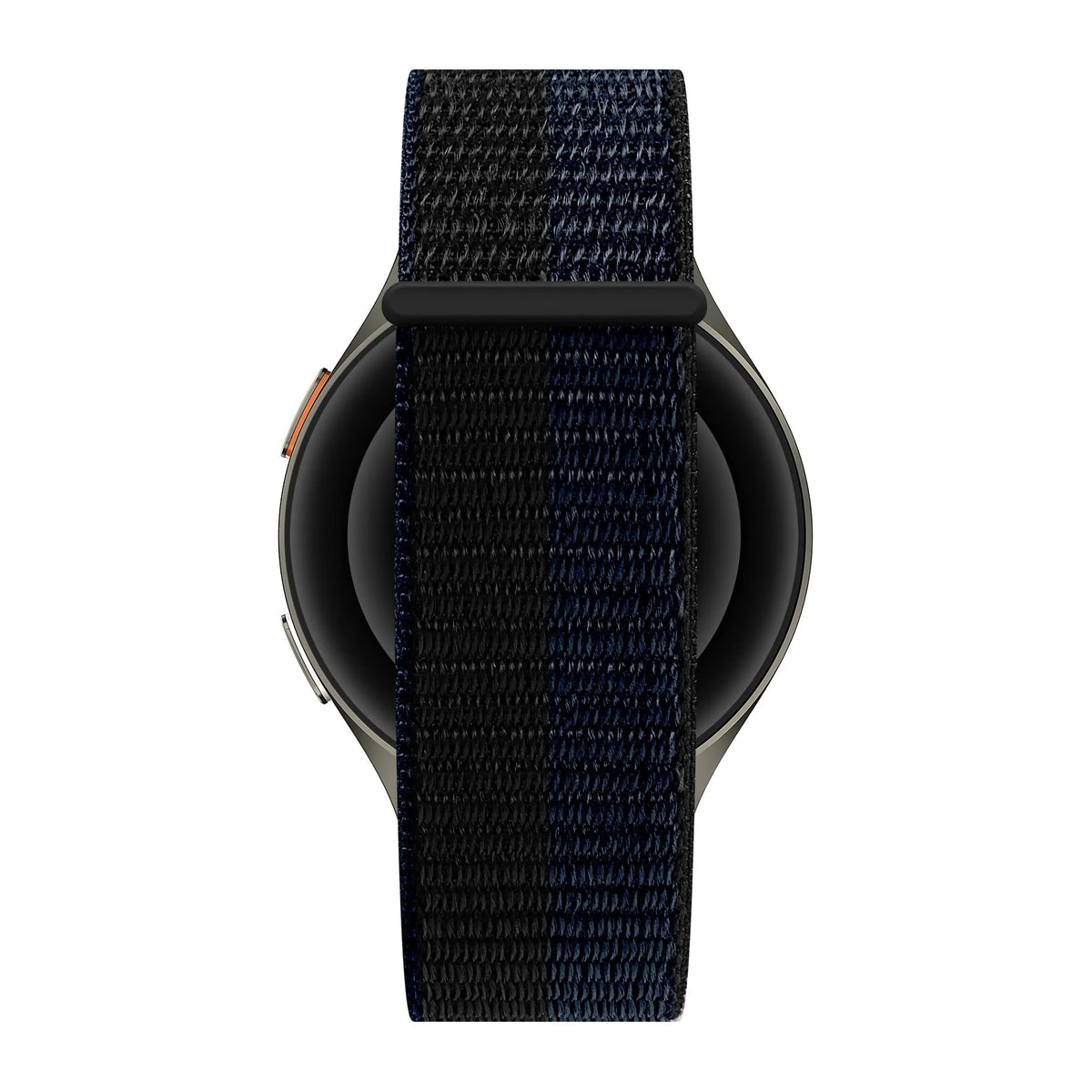 Nylon Strap 'Easy Fit', black/blue, on a watch, direct rear view