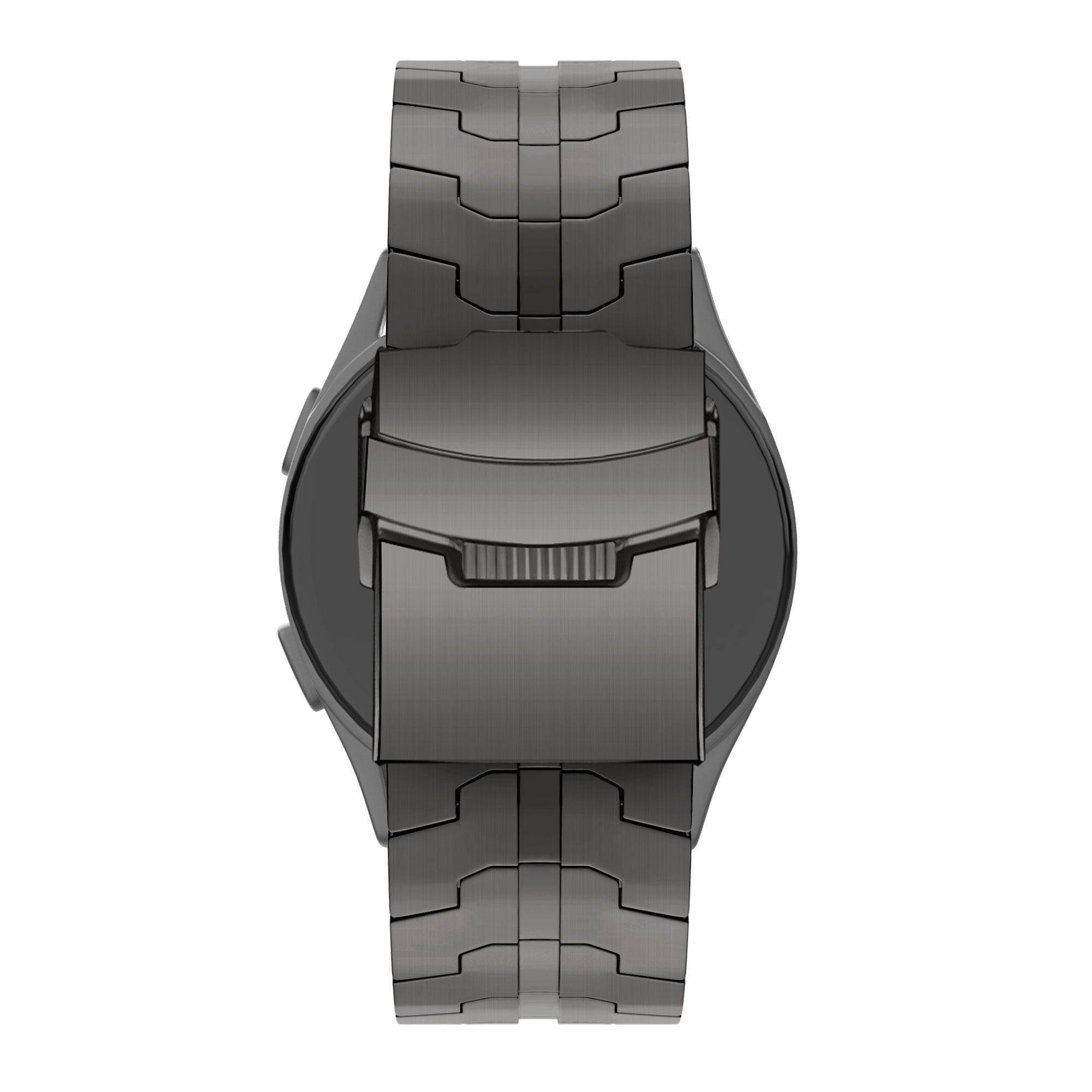 Steel Strap 'Iron', graphite, on a watch, direct rear view