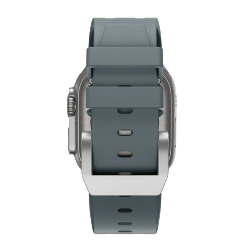 Silicone Strap 'Luxe Liquid', dark grey with silver, on a watch, direct rear view