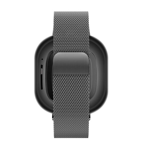 Milanese Loop Strap, black, on a watch, direct rear view