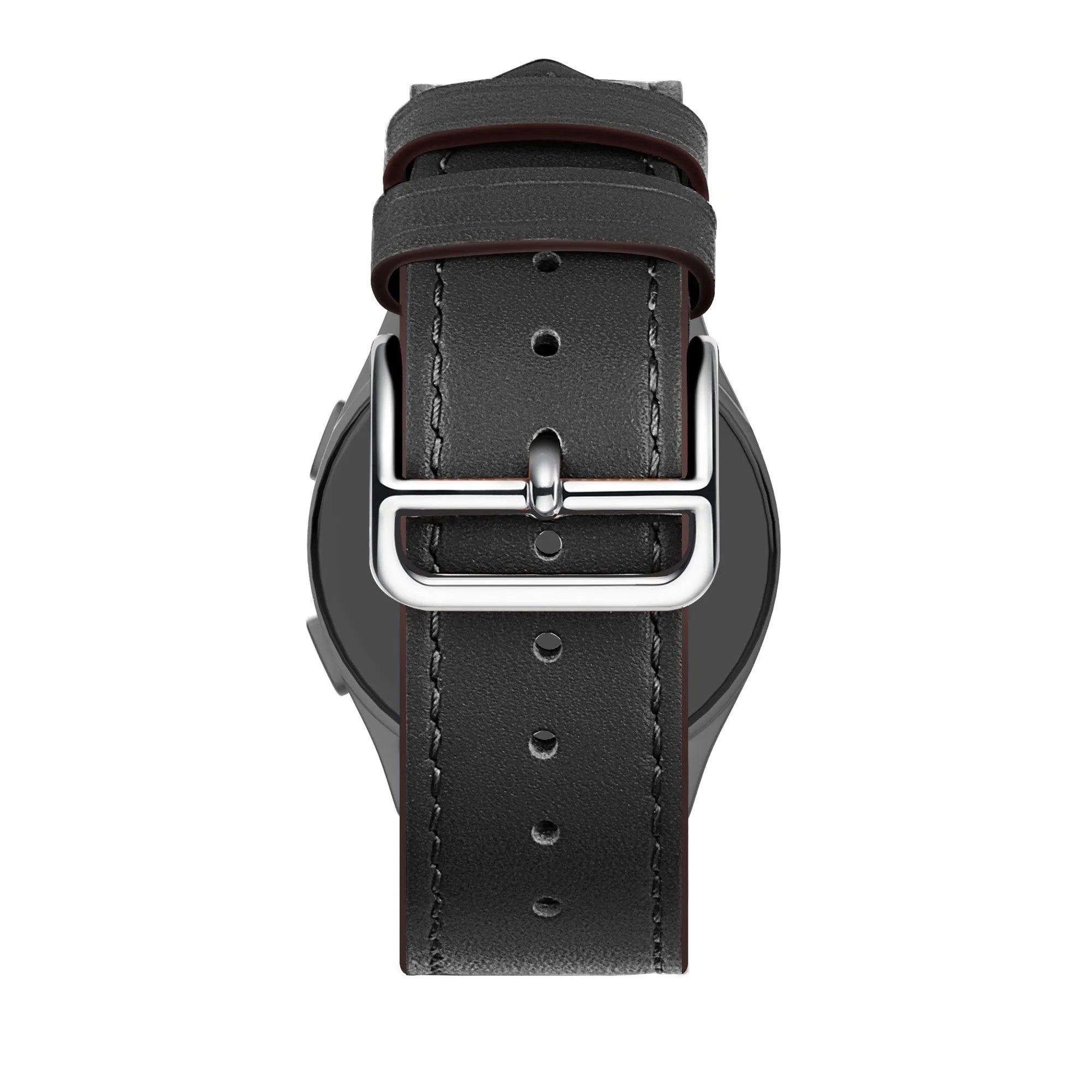 Leather Strap 'Deluxe', black, on a watch, direct rear view
