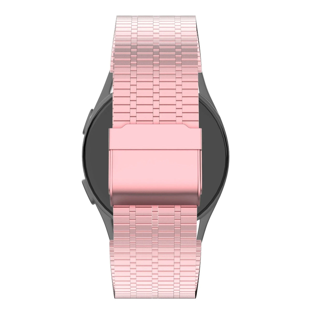Adjustable Steel Strap, pink sand, on a watch, direct rear view