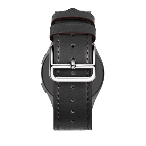 Leather Strap 'Deluxe', black, on a watch, direct rear view