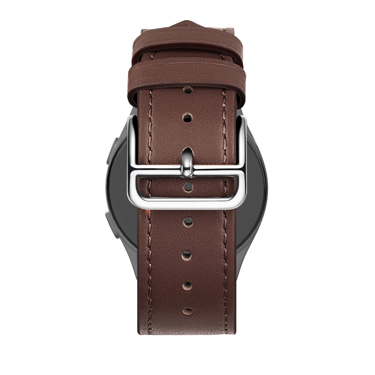 Leather Strap 'Deluxe', brown, on a watch, direct rear view
