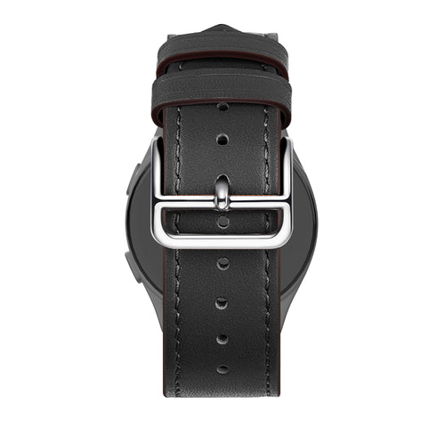 Leather Strap 'Deluxe', black, on a watch, direct rear view