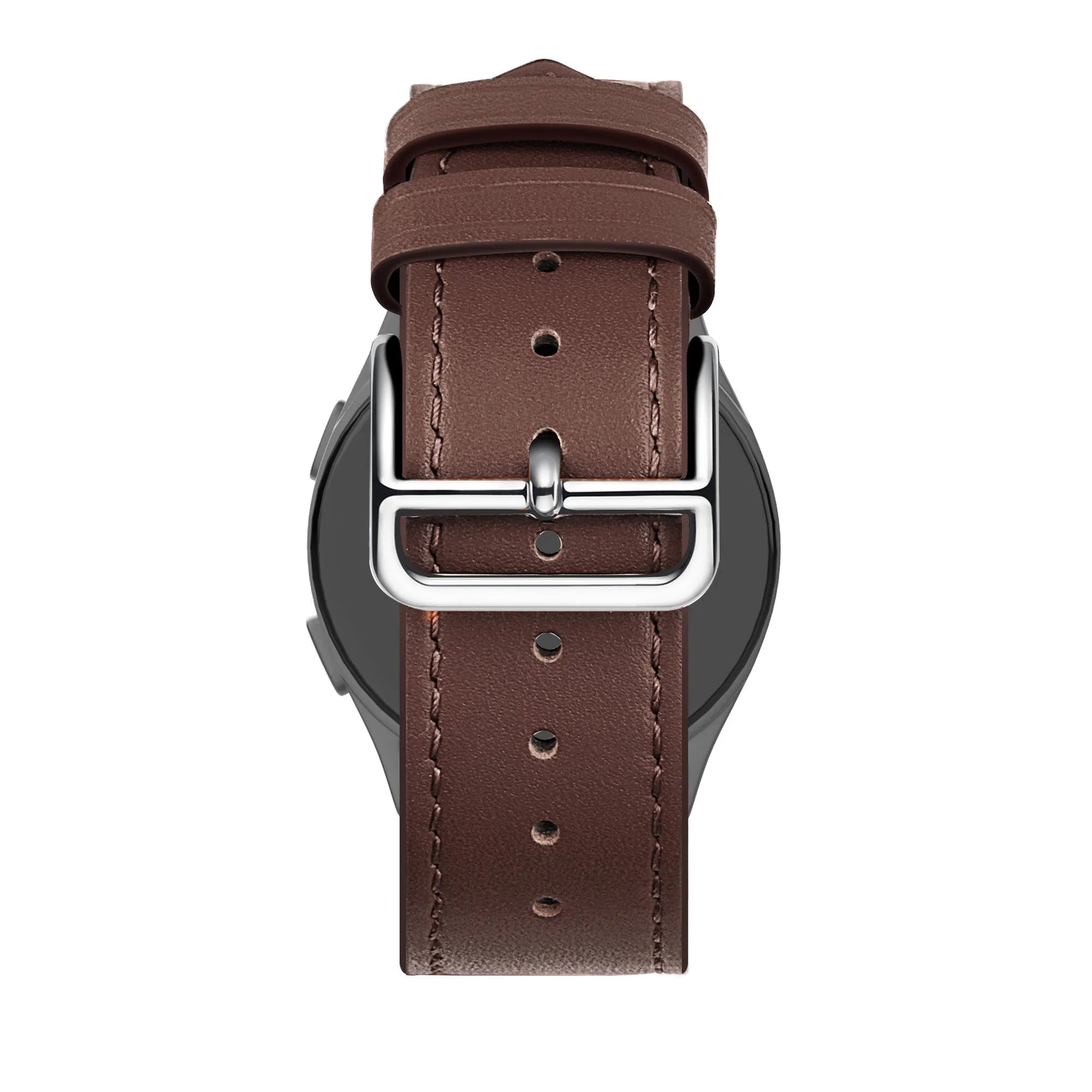 Leather Strap 'Deluxe', brown, on a watch, direct rear view