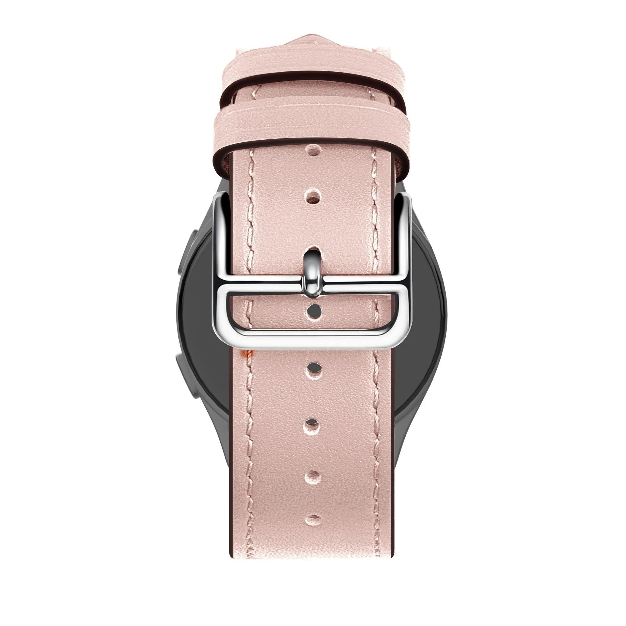 Leather Strap 'Deluxe', pink, on a watch, direct rear view