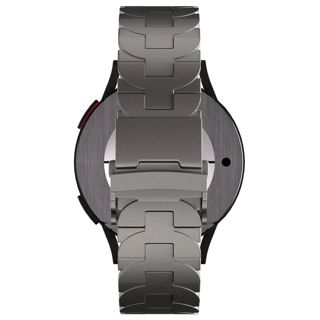 Butterfly Titanium Strap, graphite, on a watch, direct rear view