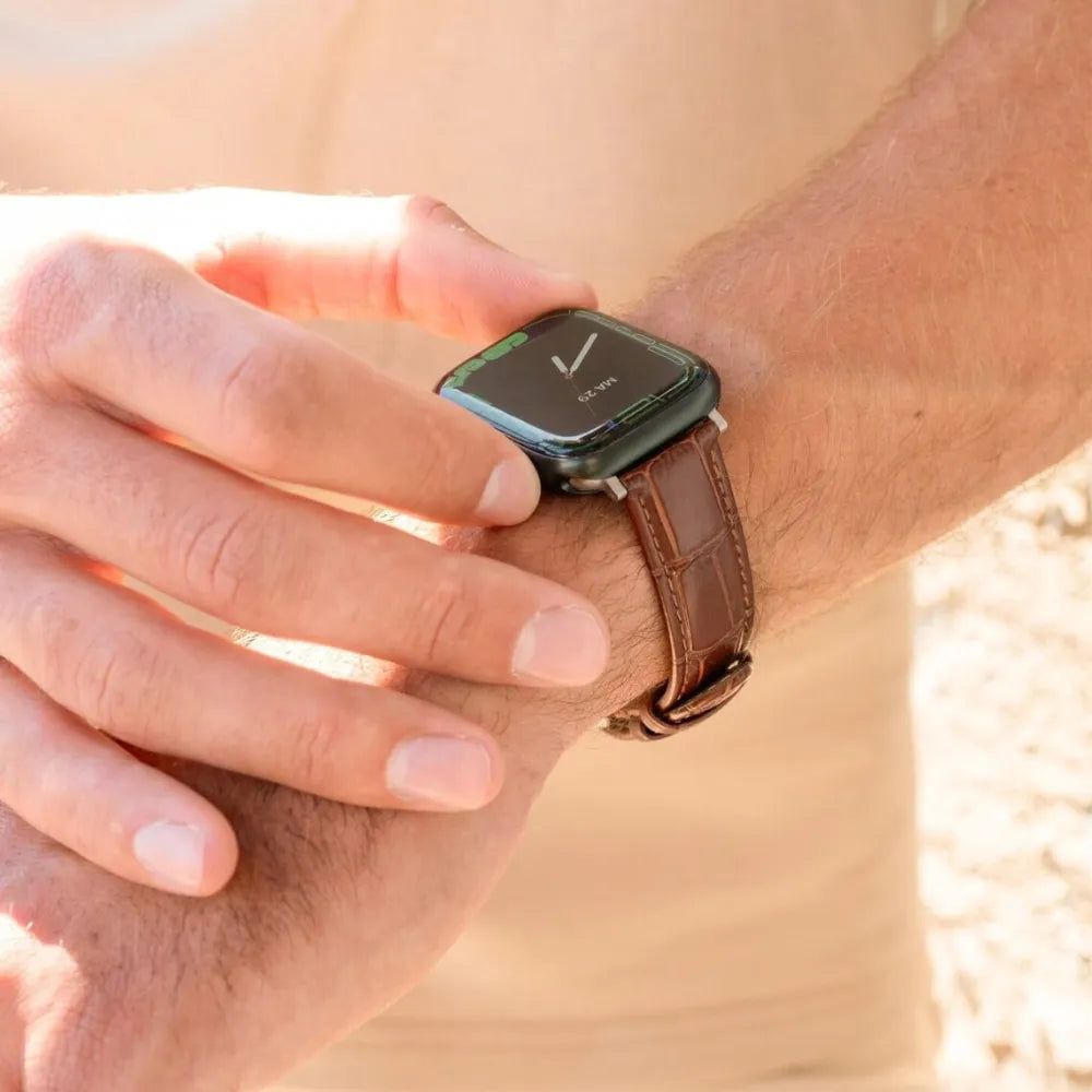 Correa de cuero Apple Watch Grano de cocodrilo (marrón)