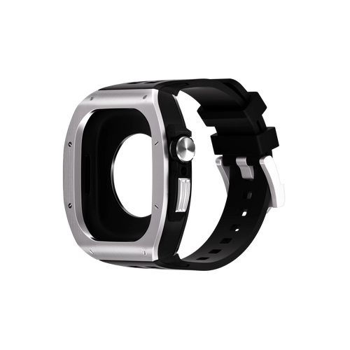 Reqior Funda de polímero y metal con correa de goma Apple Watch 45mm (plateado)