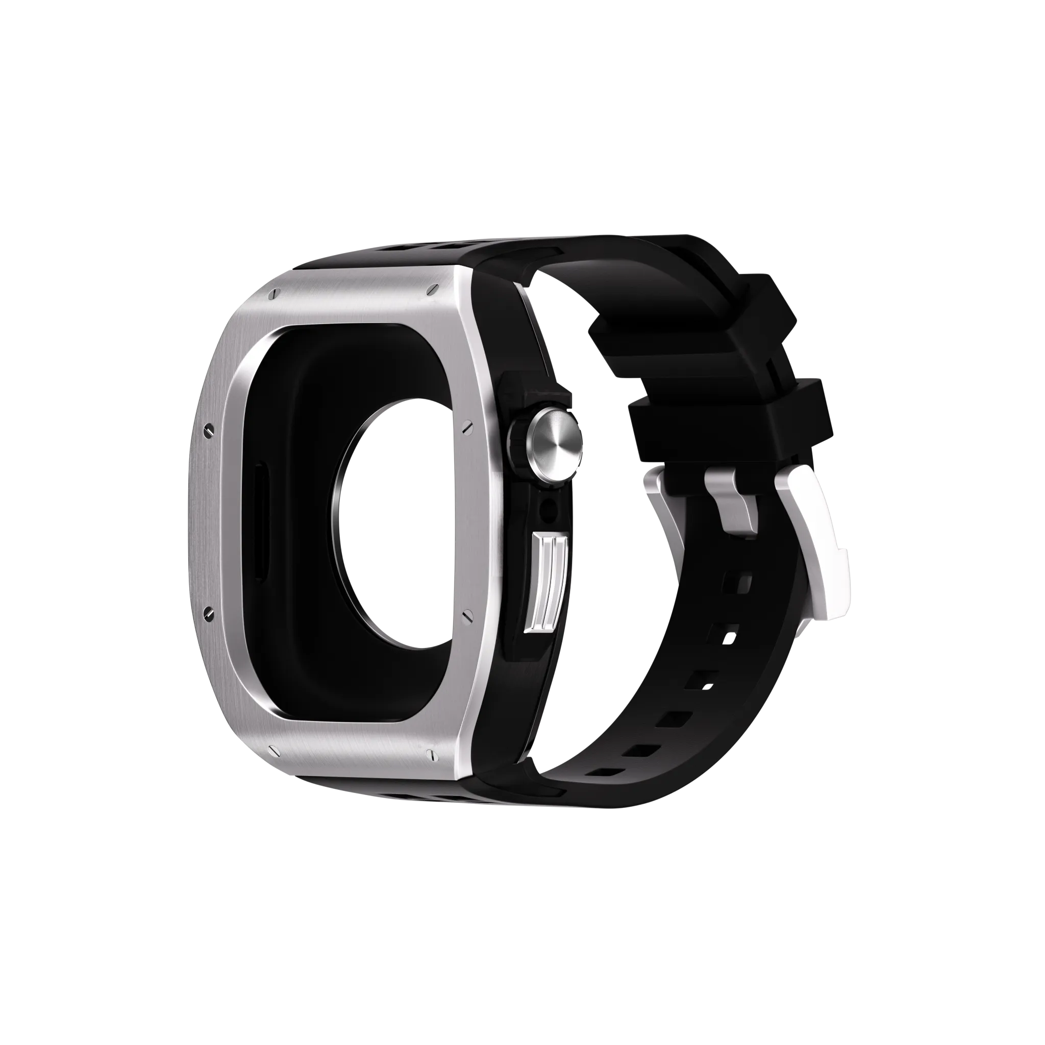 Reqior Funda de polímero y metal con correa de goma Apple Watch 45mm (plateado)