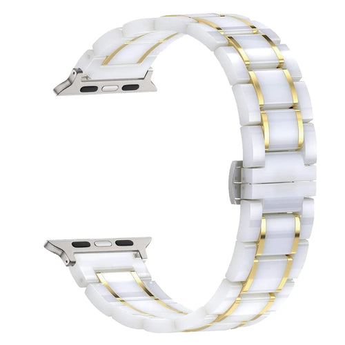 Metal Ceramic Link Strap, white/gold, without a watch, 3/4 front view